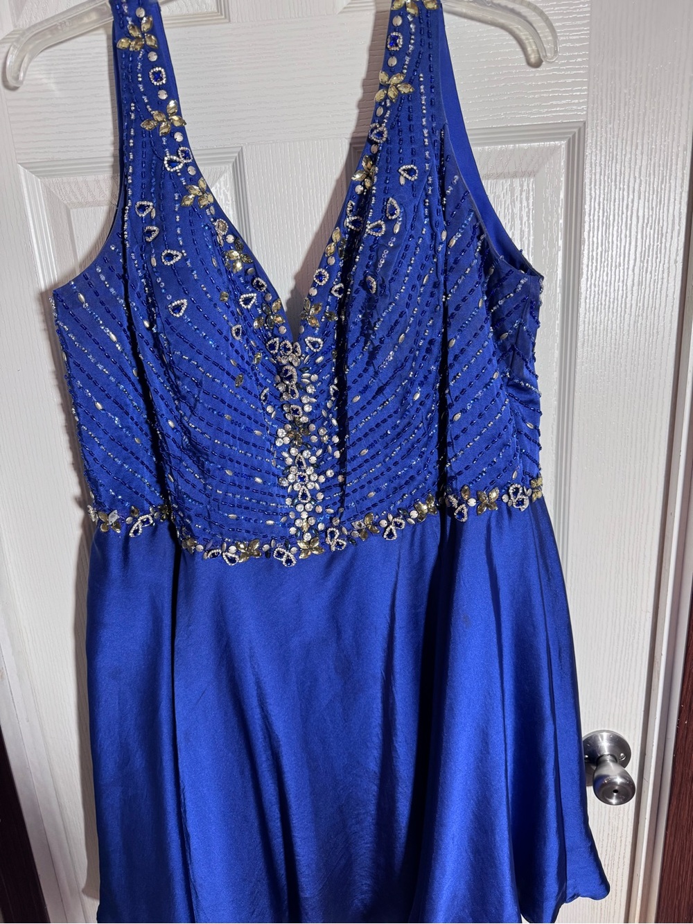 Mac Duggal Royal Blue Beaded V-Neck Prom Dress